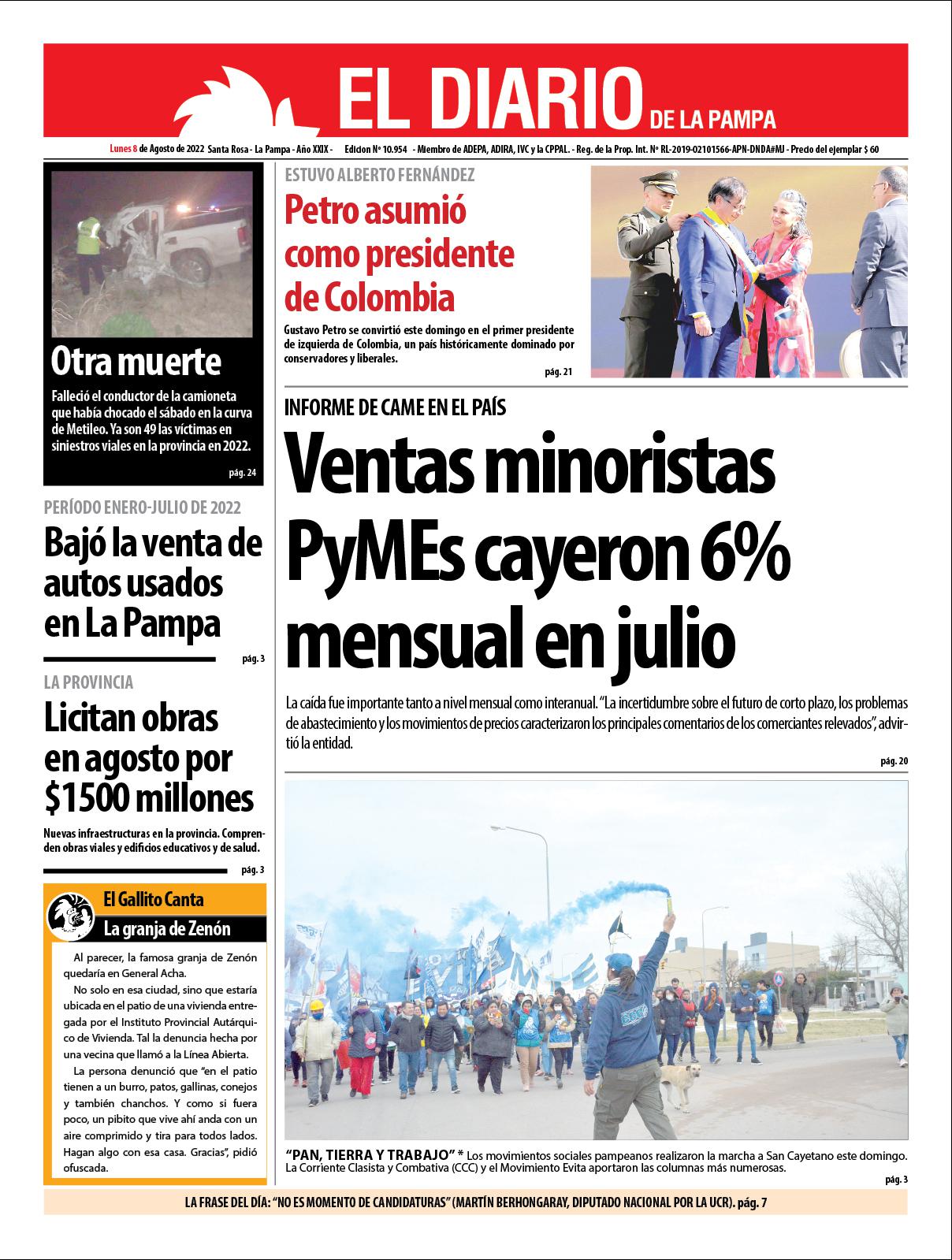 Tapa del diacutea lunes 08 de agosto de 2022